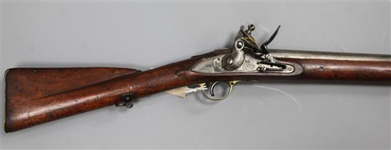 A Brown Bess flintlock musket, c.1800, 56in.